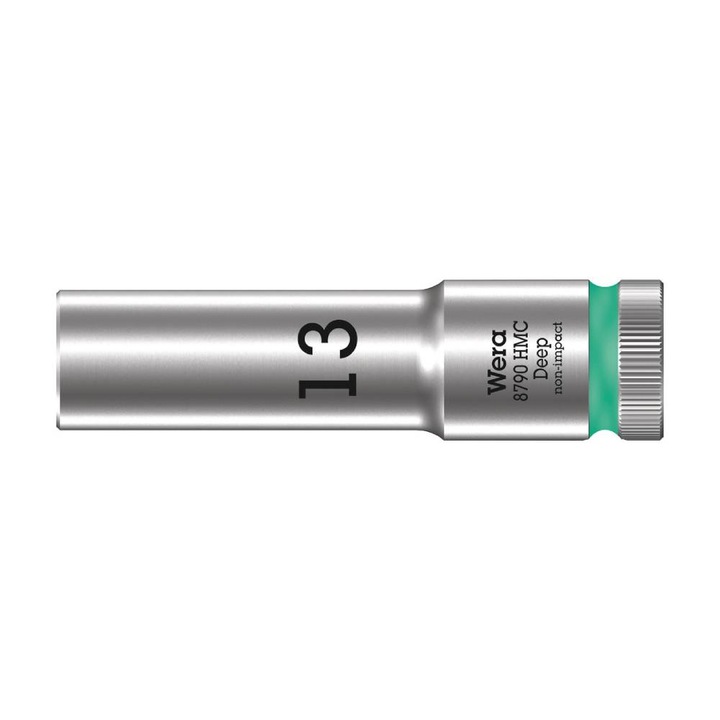 Cap cheie tubulara hexagonala lunga fara impact, Wera, 8790 HMC Deep, antrenare 1/2", 13 mm, crom vanadiu
