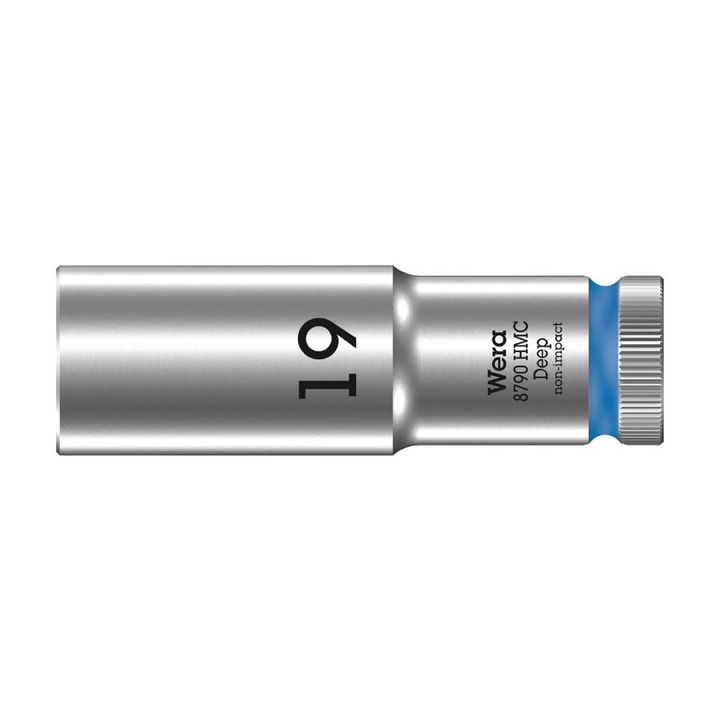 Cap cheie tubulara hexagonala lunga fara impact, Wera, 8790 HMC Deep, antrenare 1/2", 19 mm, crom vanadiu