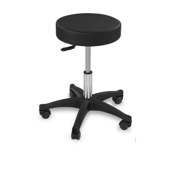 Taburet cosmetic pivotant, Physa, Otel\Piele sintetica, 54x54x59.5 cm, Negru