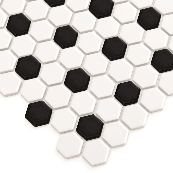 Gresie mozaic, DUNIN, Mini Hexagon B&W Mix Premium matt, Alb, 30x26