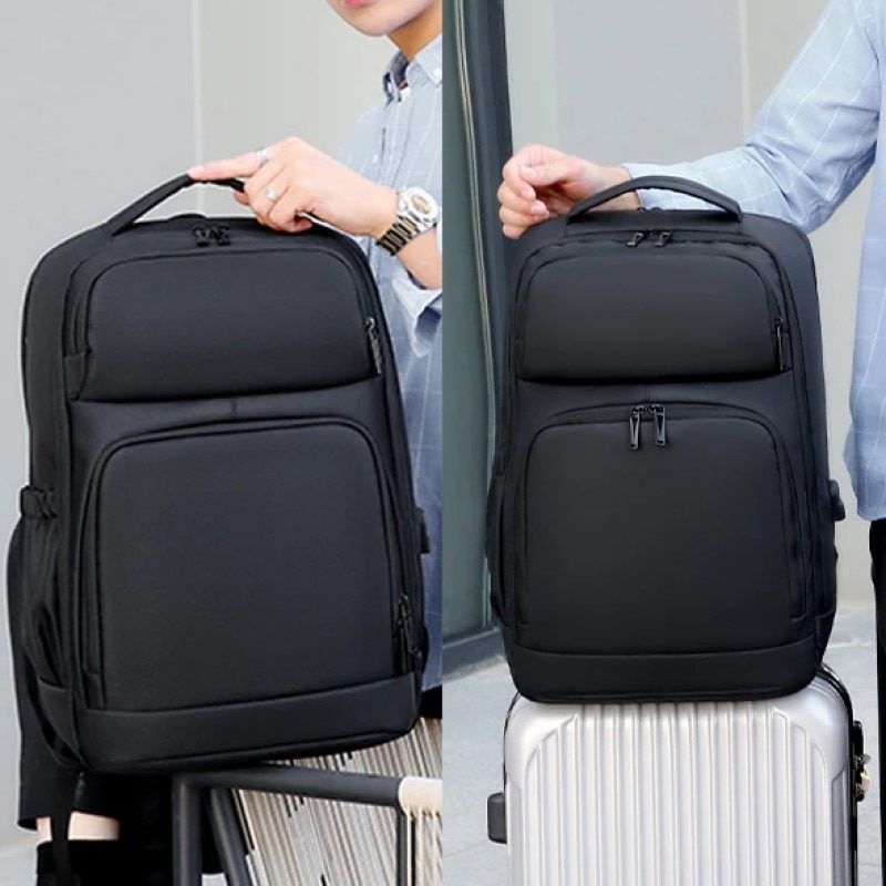 Rucsac laptop 17" pentru calatorii, expandabil, cu buzunar antifurt si port USB, Escalate, 31x19/24x47 cm, Negru
