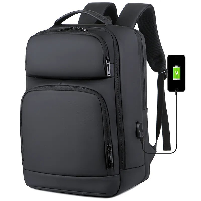 Rucsac laptop 17" pentru calatorii, expandabil, cu buzunar antifurt si port USB, Escalate, 31x19/24x47 cm, Negru