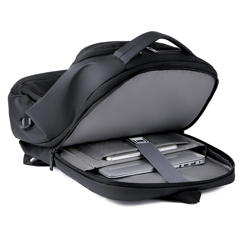 Rucsac laptop 17" pentru calatorii, expandabil, cu buzunar antifurt si port USB, Escalate, 31x19/24x47 cm, Negru