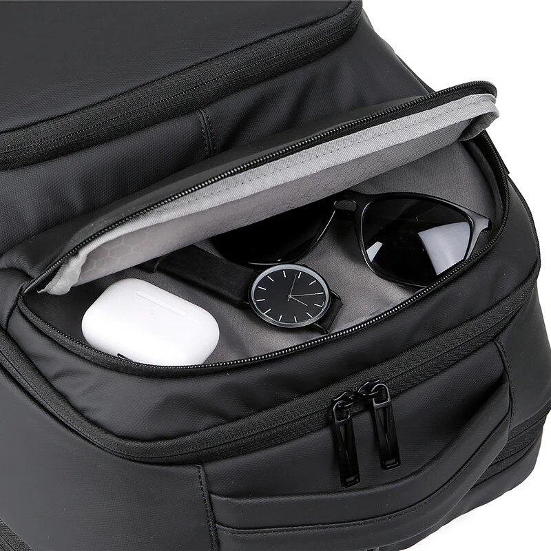 Rucsac laptop 17" pentru calatorii, expandabil, cu buzunar antifurt si port USB, Escalate, 31x19/24x47 cm, Negru