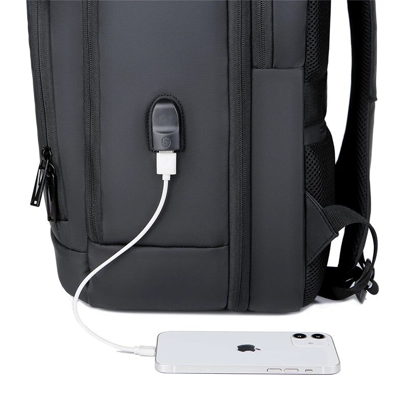 Rucsac laptop 17" pentru calatorii, expandabil, cu buzunar antifurt si port USB, Escalate, 31x19/24x47 cm, Negru