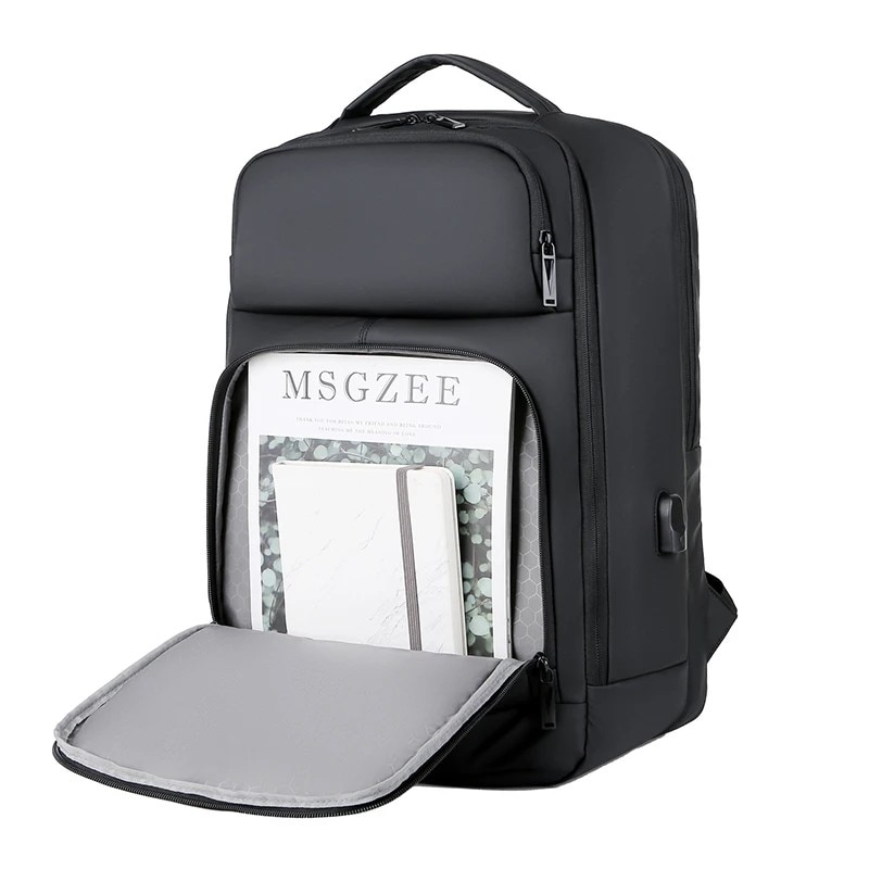 Rucsac laptop 17" pentru calatorii, expandabil, cu buzunar antifurt si port USB, Escalate, 31x19/24x47 cm, Negru