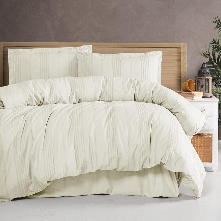 Двойно спално бельо Ranforce Boutique 4 части, чаршаф 240x260 см, завивка 200x220 см, CREAM, Clasy ARAKIS V5