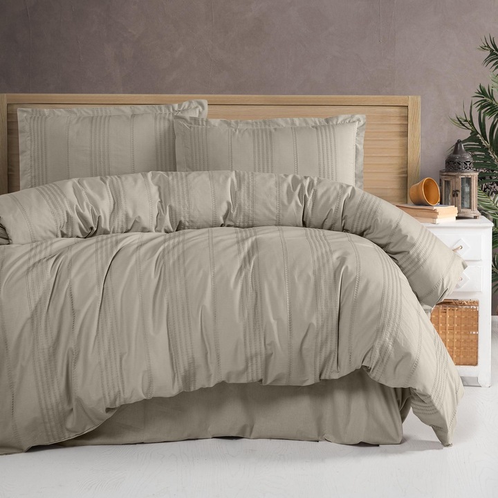 Ranforce Boutique franciaágynemű 4 db, lepedő 240x260 cm, paplan 200x220 cm, BÉZS, Clasy ARAKIS V3