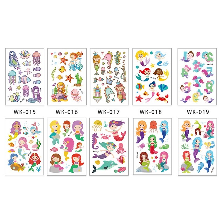 Set 10 foi tatuaje temporare sirene, Multicolor
