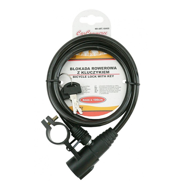 Kerékpár lopásgátló kábel, 100 cm 8mm, fekete 2 kulccsal