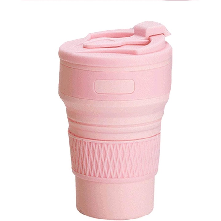 Cupa de calatorie pliabila, Silicon, Roz