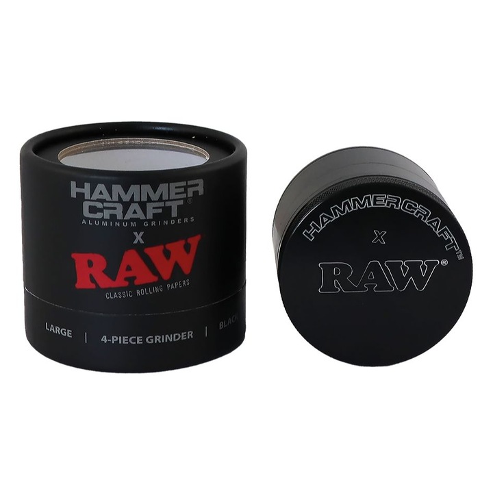 Grinder Raw x HammerCraft Large, aluminiu, Premium, negru, 60mm