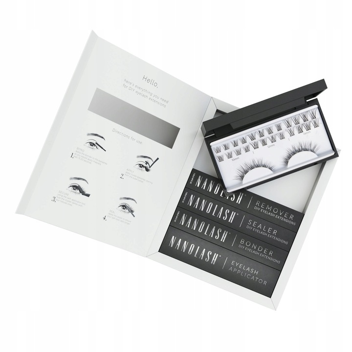 Kit complet pentru aplicarea gene false in cluster acasa, Nanolash, CLASSY, 36 gene, bonder, sealer, remover, aplicator