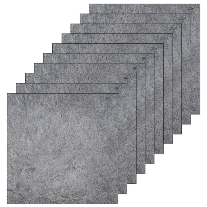 Комплект от 30 плочки за подова настилка от мрамор Mica Teno, самозалепващи се, покриваща повърхност 2,79 кв.м, за многократна употреба, силно лепило, незалепващо, водоустойчиво, 30,5 x 30,5, тъмносив