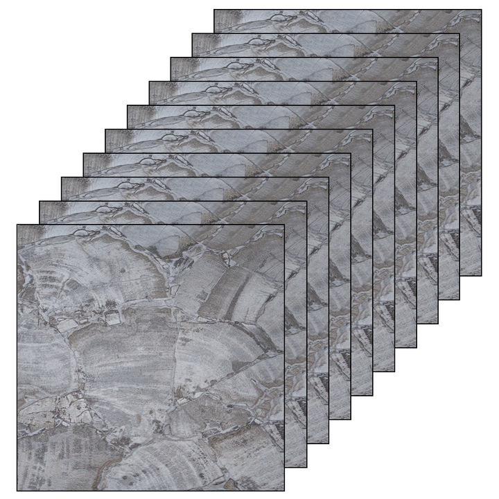 Комплект от 30 Teno® малки самозалепващи се мраморни подови плочки, покриваща повърхност 2,79 кв.м, за многократна употреба, силно лепило, незалепващо, водоустойчиво, модерен външен вид, 30,5 x 30,5, мраморно тъмно сиво