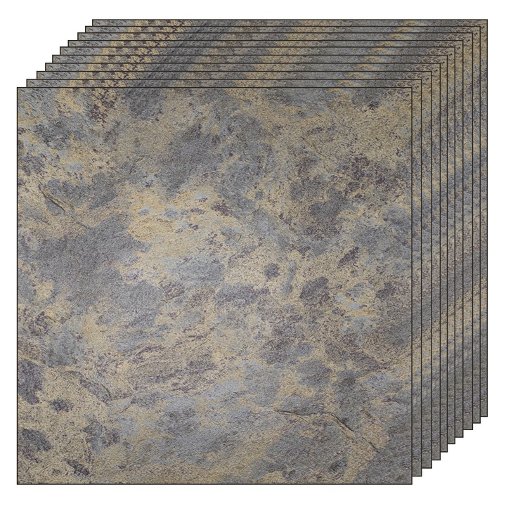 Комплект от 10 самозалепващи се мраморни плочки Mare Teno®, покриваща повърхност 2,08 кв.м, за многократна употреба, силно лепило, незалепващо, водоустойчиво, модерен вид, 45,7 x 45,7 см, жълто/черно