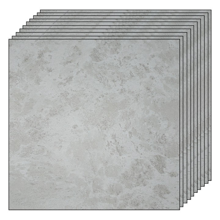 Комплект от 30 самозалепващи се мраморни подови плочки Mare Teno®, покриваща повърхност 6,26 кв.м, за многократна употреба, силно лепило, незалепващо, водоустойчиво, модерен външен вид, 45,7 x 45,7 см, светло сиво