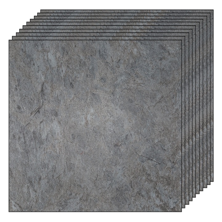 Комплект от 10 самозалепващи се мраморни плочки Mare Teno®, покриваща повърхност 2,08 кв.м, за многократна употреба, силно лепило, незалепващо, водоустойчиво, модерен външен вид, 45,7 x 45,7 см, тъмносив мат