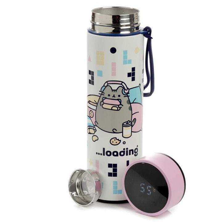 Pusheen the Cat termoszpalack gyerekeknek hőmérővel, Puckator, Többszínű