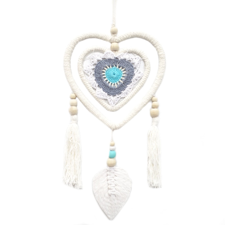 Accesoriu decorativ, Ancient Wisdom, Captator de vise, Bumbac, 35 x 19 x 1cm, Alb/Albastru