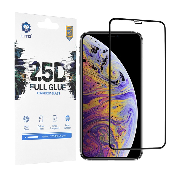 Folie Armor Shield за iPhone XS Max/11 Pro Max, Premium, 2.5D FullGlue Glass, Q1415, Shatterproof Crystal, Intense Darkness