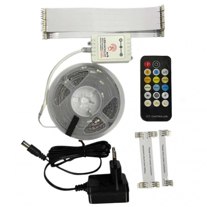 Комплект LED лента за мебели Lightex, CW+WW, 6W/m, 12V/220V, IP20, 5m, 10x50cm, Тъч, Дистанционно