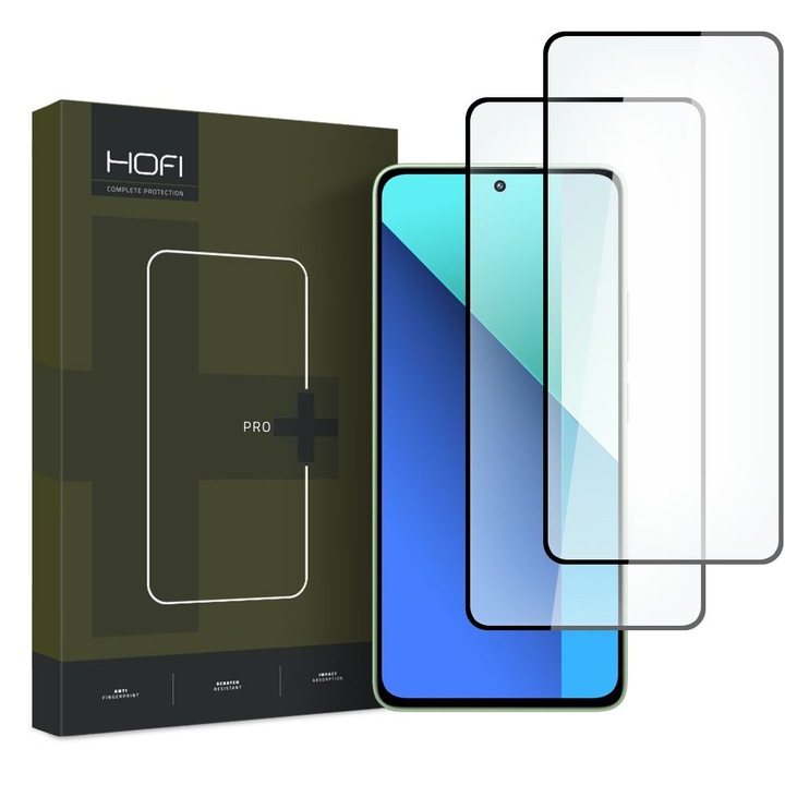 Стъклен скрийн протектор за Xiaomi Redmi Note 13 4G, Secure Glass, Full Glue, Комплект от 2 броя, 2.5D, Ударобезопасен, U592, Черен