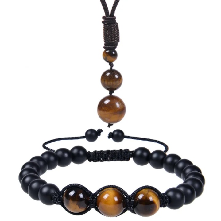 Set bratara Pandantiv din cristale naturale de Ochi de tigru