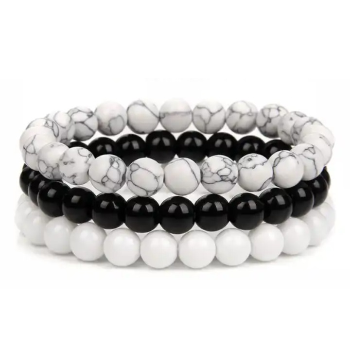 Set 3 bratari din pietre naturale semipretioase | Turcoaz alb | Onix | Portelan