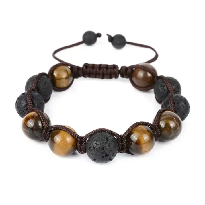 Bratara aromaterapie cristale naturale de Ochi de tigru si perle de lava absorbanta