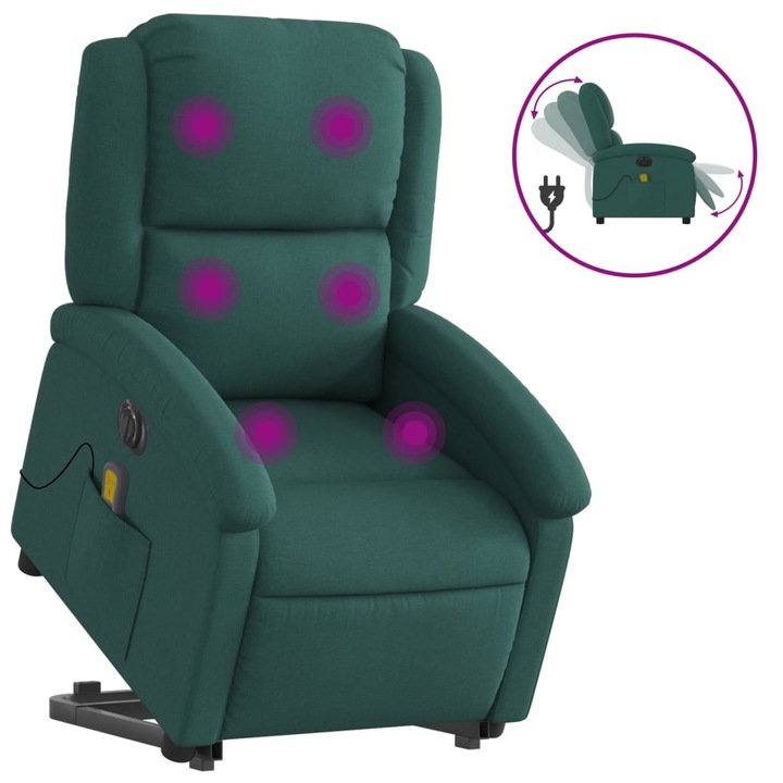 Fotoliu de masaj pliabil electric vidaXL, verde inchis, textil