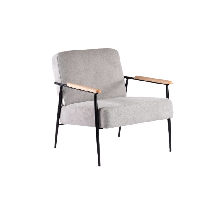 Fotoliu cu brate, HDS, STW229, Picioare metalice, brat lemn de fag, tapiterie culoare Brooklyn Cament, 82*71*70.2cm