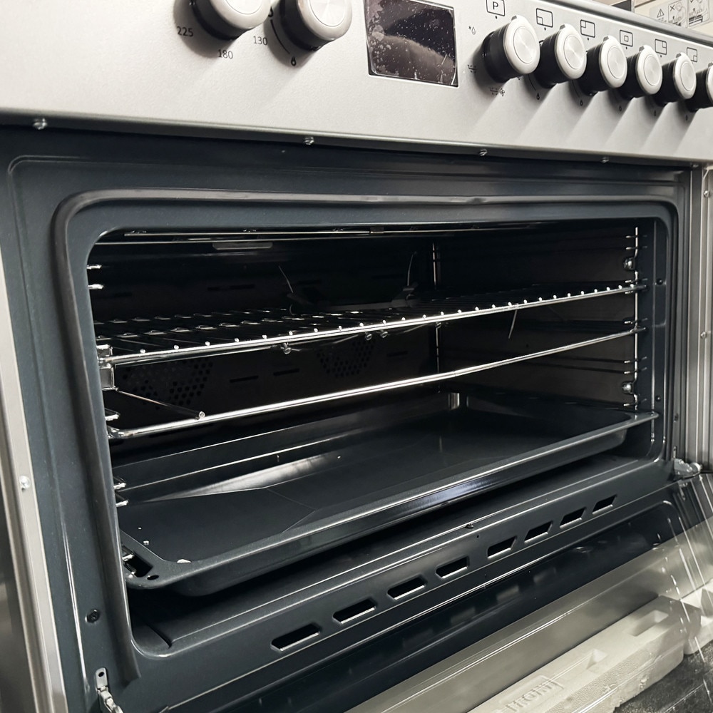 Aragaz 90 cm Nando Graphite Grey Studio Casa, 5 zone de gatit, Gaz, Wok, Rotisor, Timer digital, Termostat cuptor, Grill electric, Gratare fonta, Aprindere electrica, Clasa energetica A, Gri