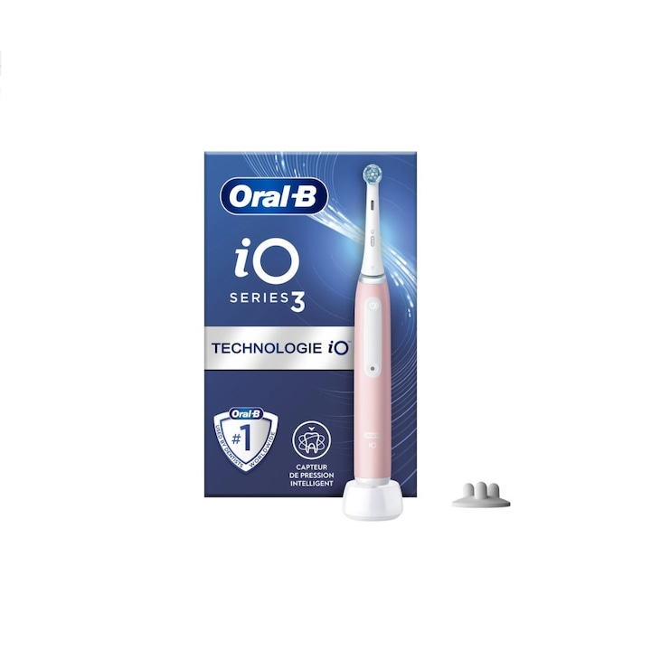 Електрическа четка за зъби Oral-B iO Series 3S с магнитна технология и микровибрации, интелигентен сензор за налягане, 3 режима, 1 край, резервен държач, розов