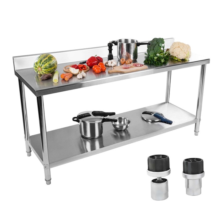 Masa catering, Royal Catering, Inox, 180 x 60 cm, Argintiu