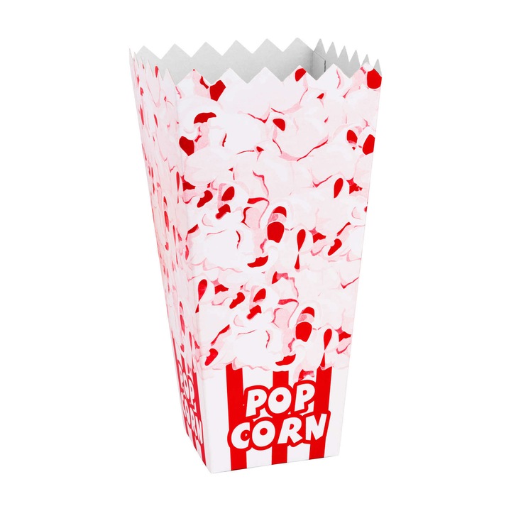 Set 100 cutii pentru popcorn, GSG24, Carton, 1.7 l, Alb/Rosu
