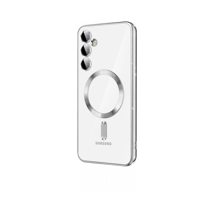 Husa Upzz Electro Magsafe, Compatibila Cu Samsung Galaxy S24 Plus, Spate Transparent, Rama Silver