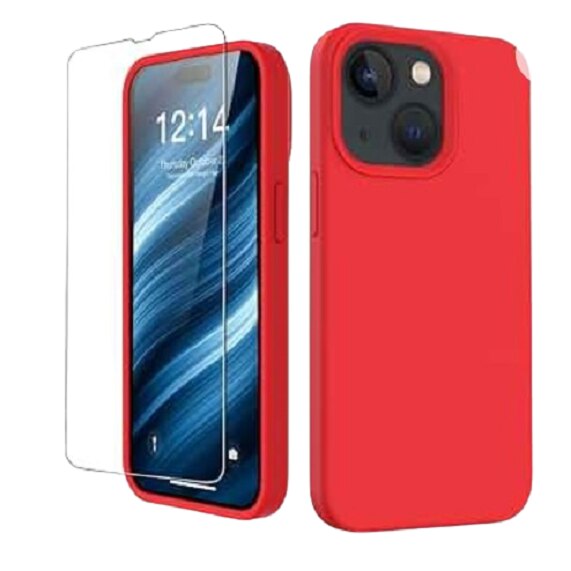 Husa silicon antisoc cu microfibra in interior compatibila cu Iphone 15 Rosu