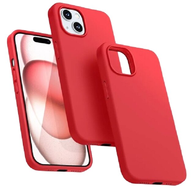 Husa silicon antisoc cu microfibra in interior compatibila cu Iphone 15 Rosu