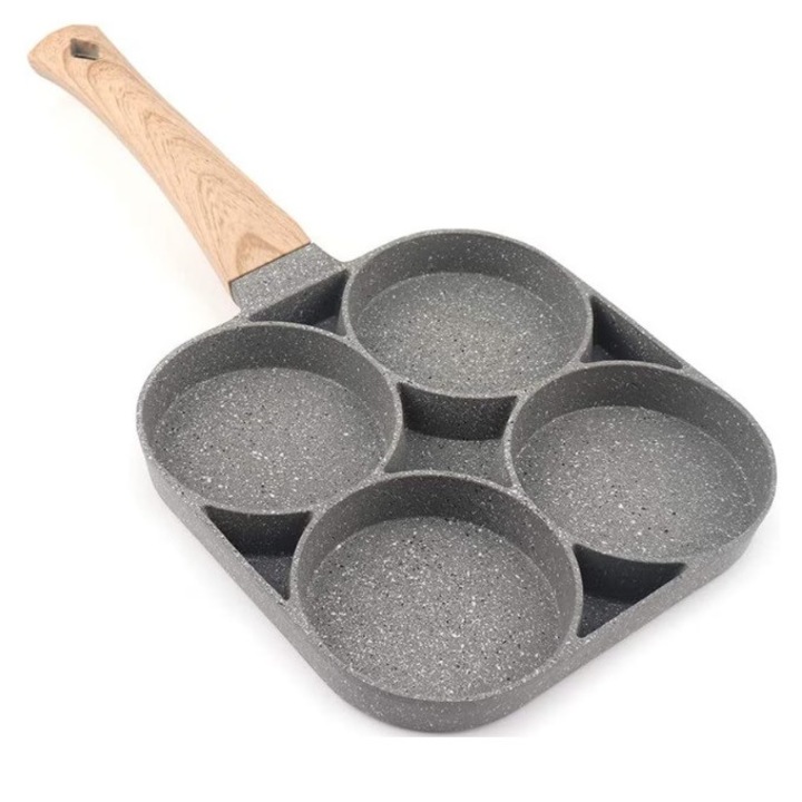 Tigaie cu patru forme, antiaderenta, ideala pentru mic dejun, compatibilitate cu toate tipurile de aragaze, negru