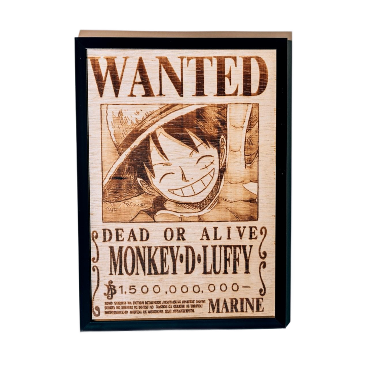 Картина Пирографска One Piece, Wanted: Monkey D. Luffy, черна рамка, 30x40 см