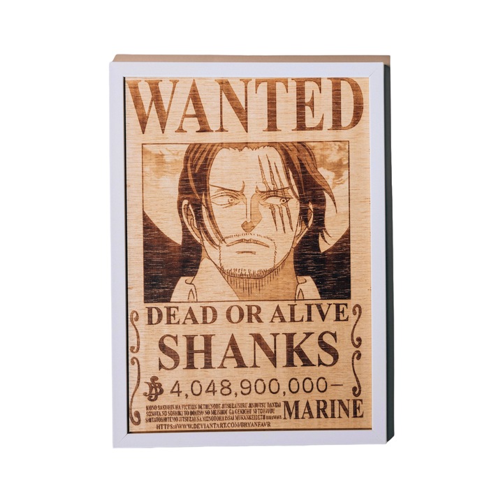 Картина One Piece, Wanted: Red-Haired Shanks, бяла рамка, 30x40 см