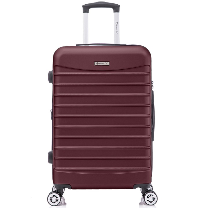 Nagy méretű bővíthető bőrönd 77x49x31-36 cm, LINE modell Quasar & Co.®, ABS 2.8 mm, lopásgátló cipzár, számzár, teleszkópos fogantyú, 4 dupla csendes kerék 360°-os forgással, 2 rekesz belső zsebbel, feladott poggyász utazáshoz, Bordó