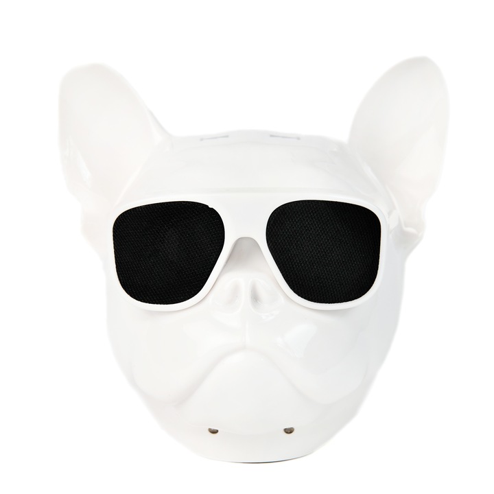 Boxa portabila, Bulldog francez, Bluetooth, USB, alb