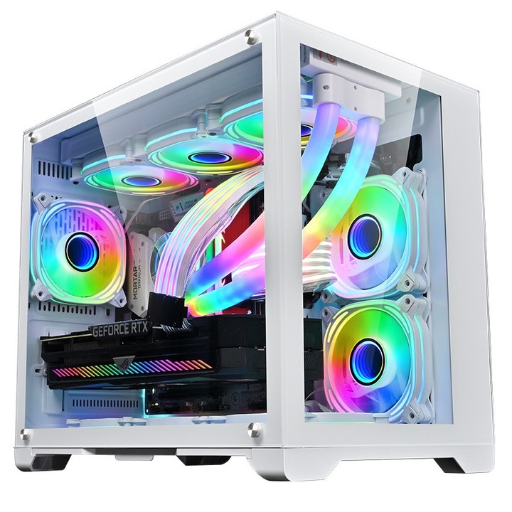 Кутия 1stPLAYER® Gaming MV6, ARGB, Cube-Tower, M-ATX\ITX, без захранване, бял цвят