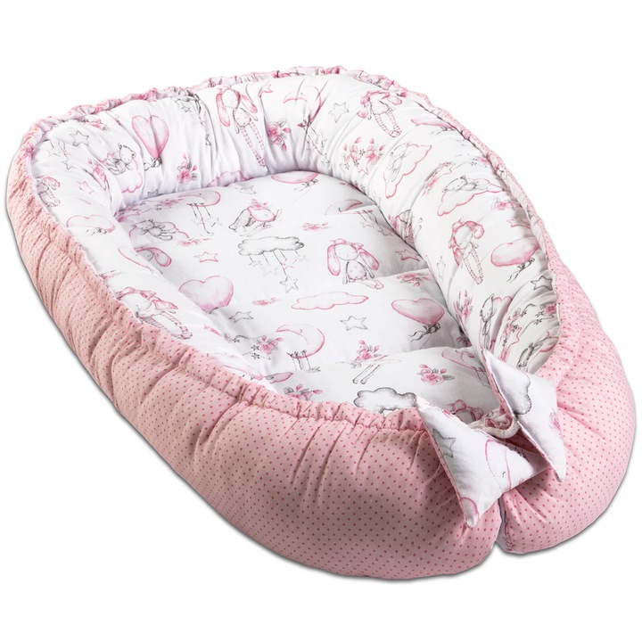 Cosulet bebelus pentru dormit Kidizi Baby Nest Cocoon 90x50 cm Fairy Clouds, husa 100% bumbac