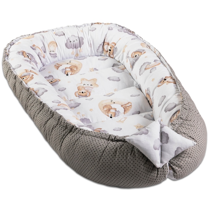 Cosulet bebelus pentru dormit Kidizi Baby Nest Cocoon 90x50 cm Koala Dreams, husa 100% bumbac