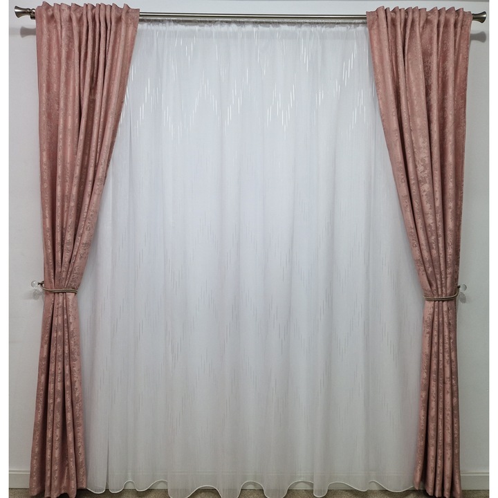 Perdea Sable Alb cu dungi albe cu rejansa, 600 x 250