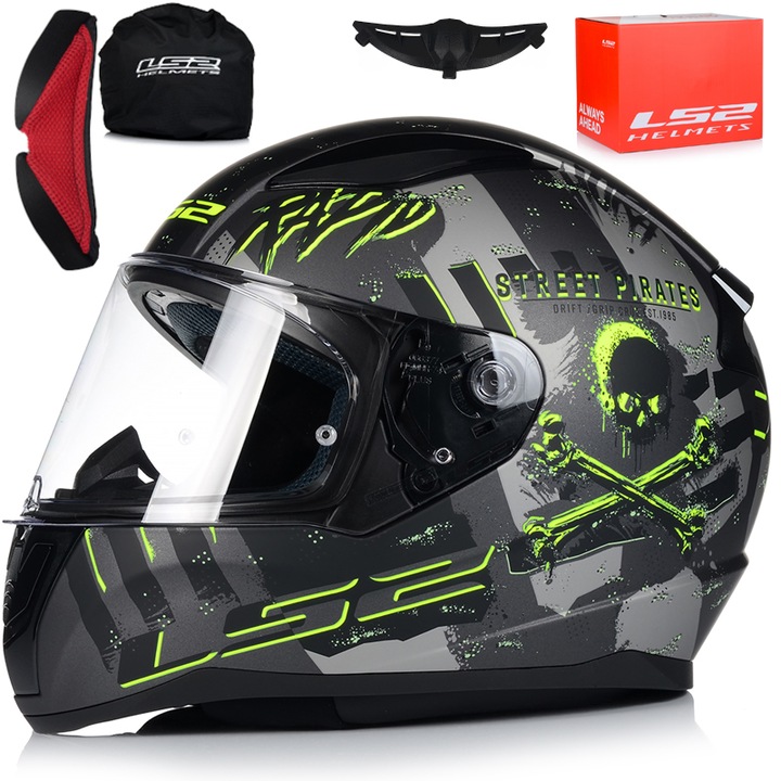 Casca Moto LS2 FF353 Rapid II Pirates, Gri/Galben, Protectie UV, Marime L