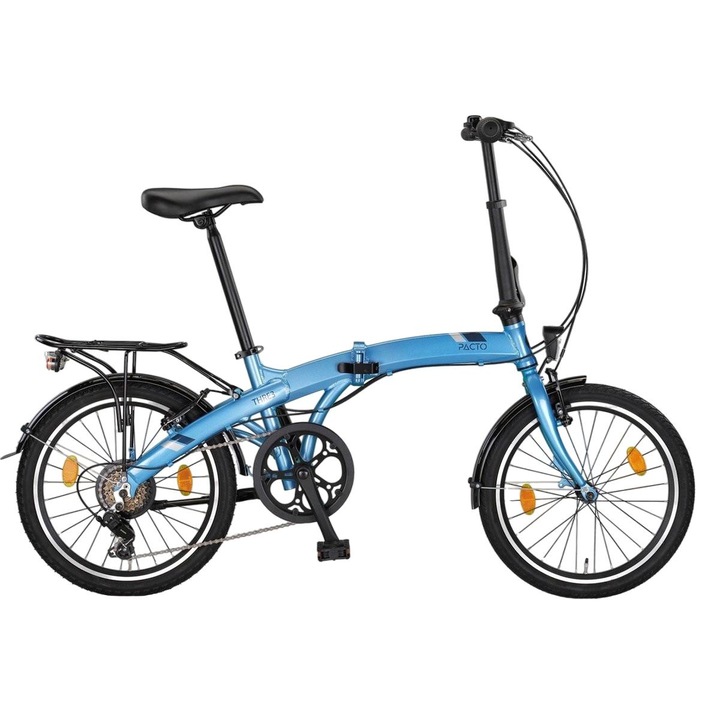 Bicicleta pliabila, PACTO, Aluminiu, 6 Trepte viteza, Albastru/Negru